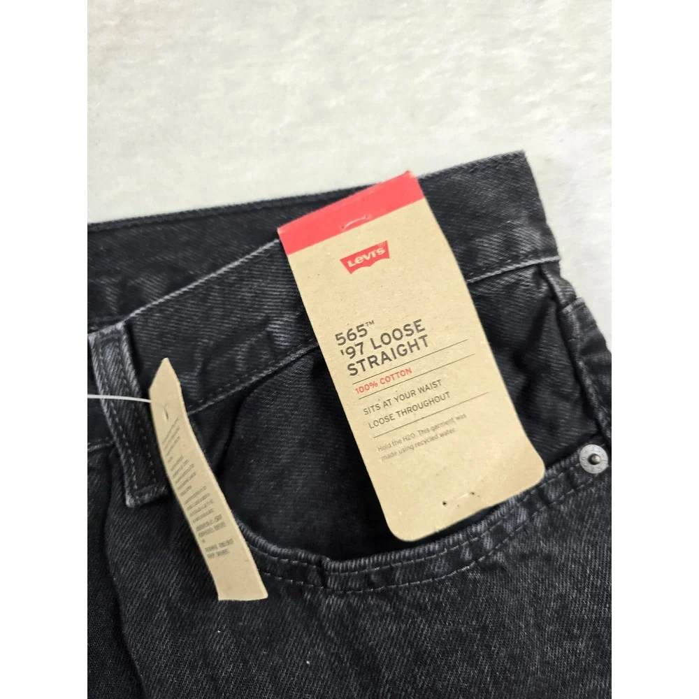 Levi's Jeans Mens 34x30 Black 100% Cotton 565 '97 Loose Straight Denim